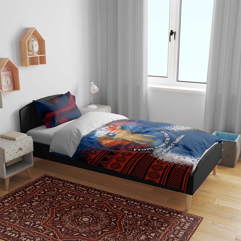 Liberia Elephant Power of Tradition Bedding Set Tribal Red Blue Splash - African Pride