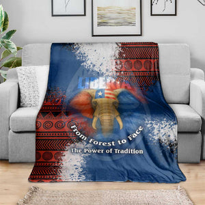 Liberia Elephant Power of Tradition Blanket Tribal Red Blue Splash - African Pride
