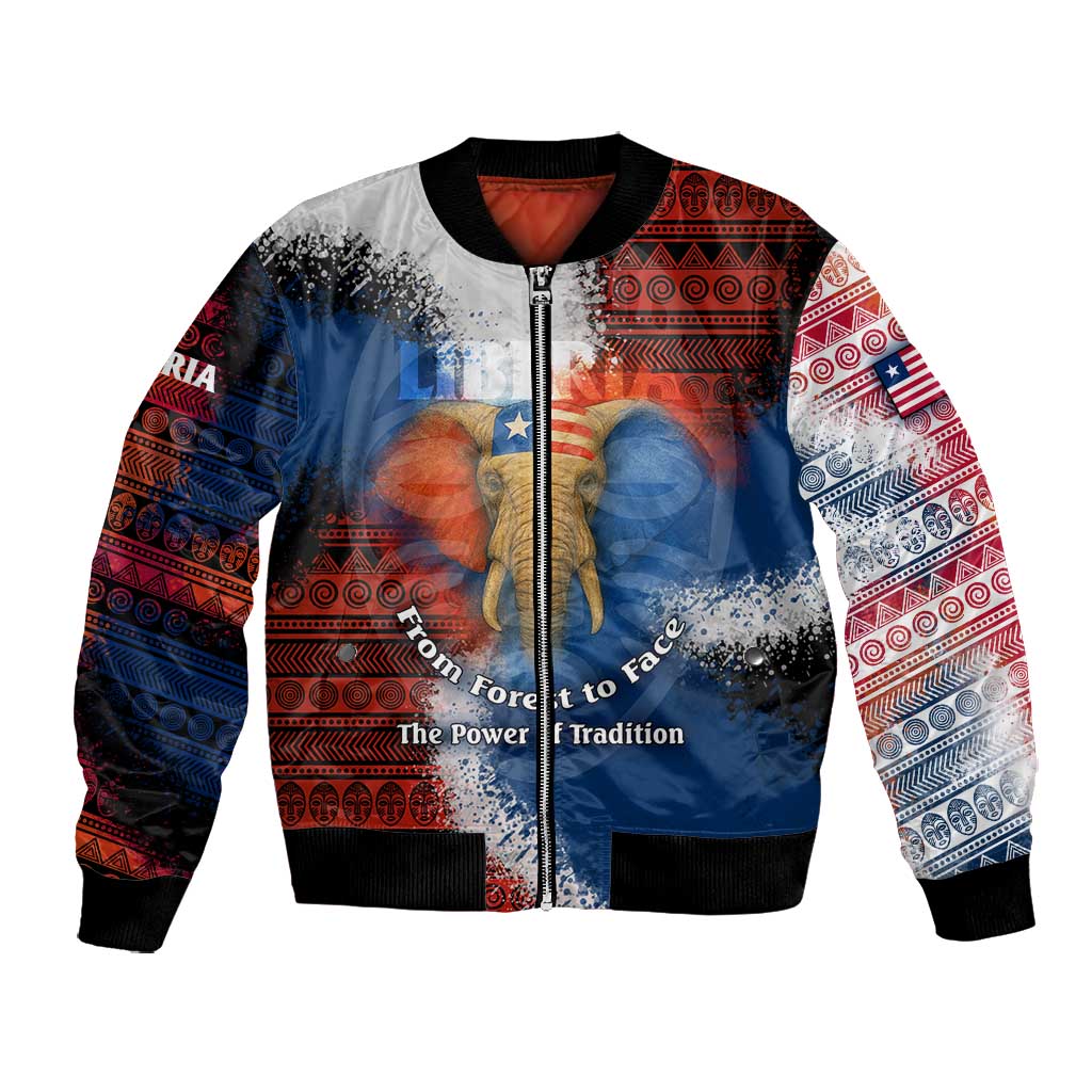 Liberia Elephant Power of Tradition Bomber Jacket Tribal Red Blue Splash - African Pride