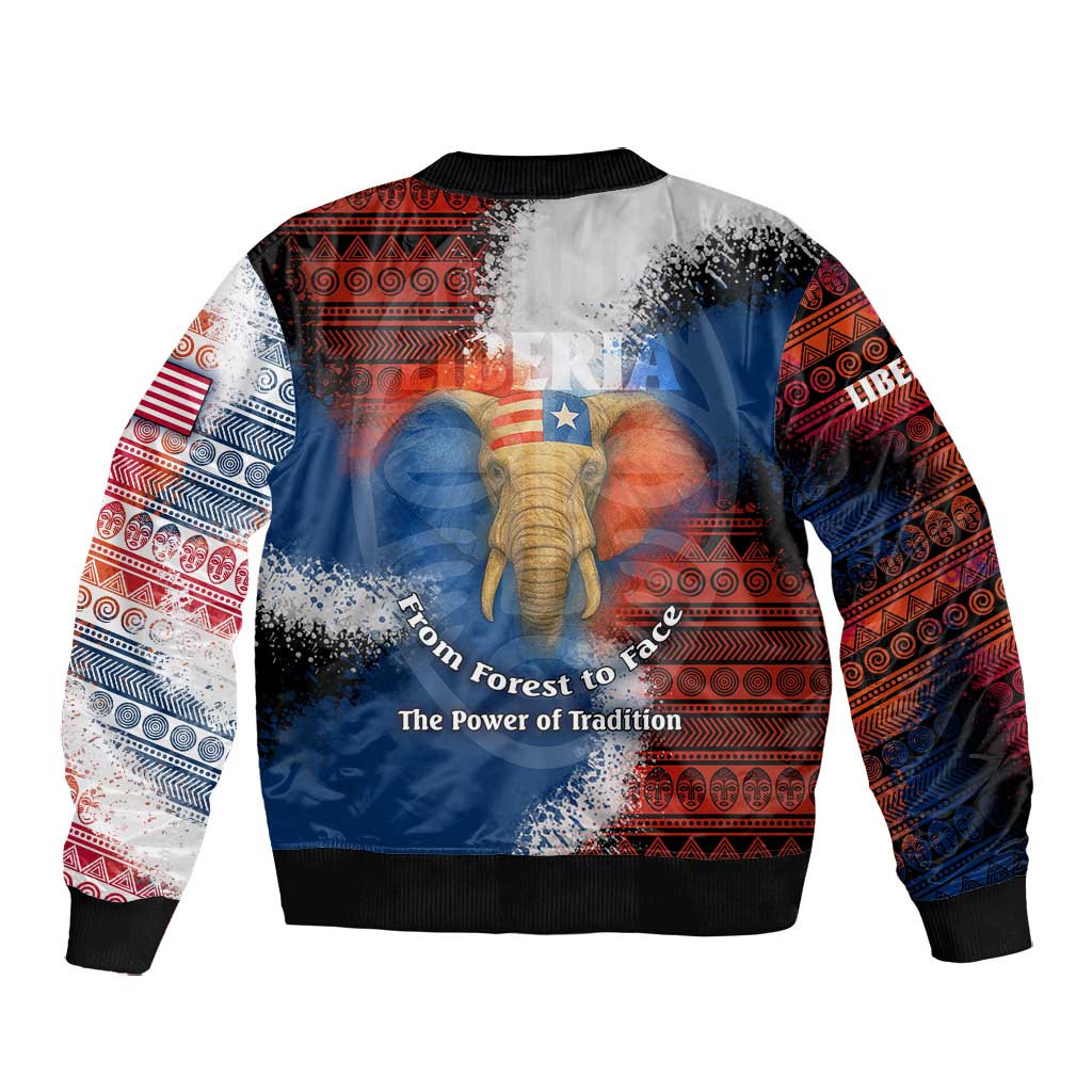 Liberia Elephant Power of Tradition Bomber Jacket Tribal Red Blue Splash - African Pride