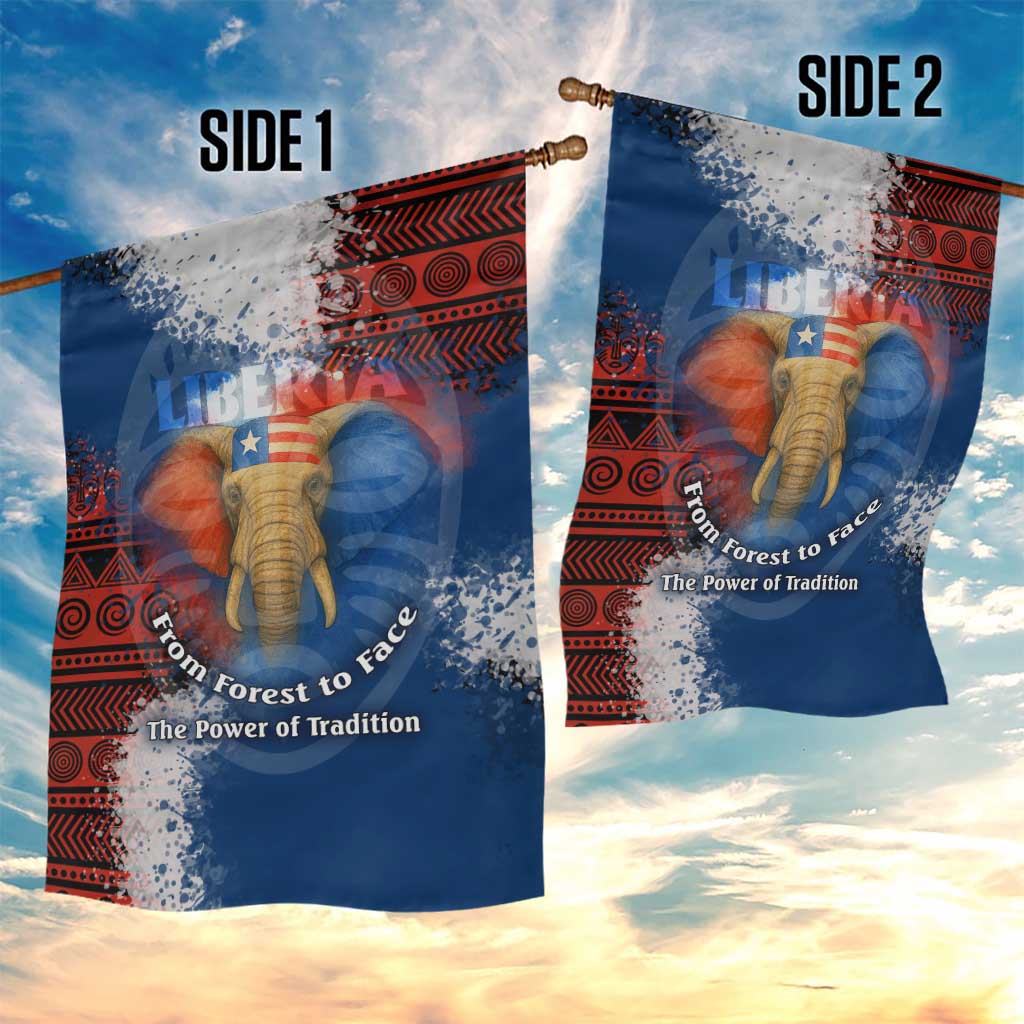 Liberia Elephant Power of Tradition Garden Flag Tribal Red Blue Splash - African Pride
