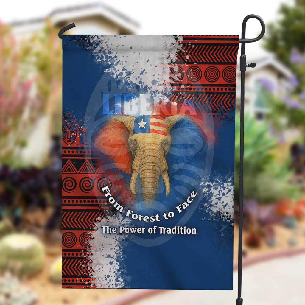 Liberia Elephant Power of Tradition Garden Flag Tribal Red Blue Splash - African Pride