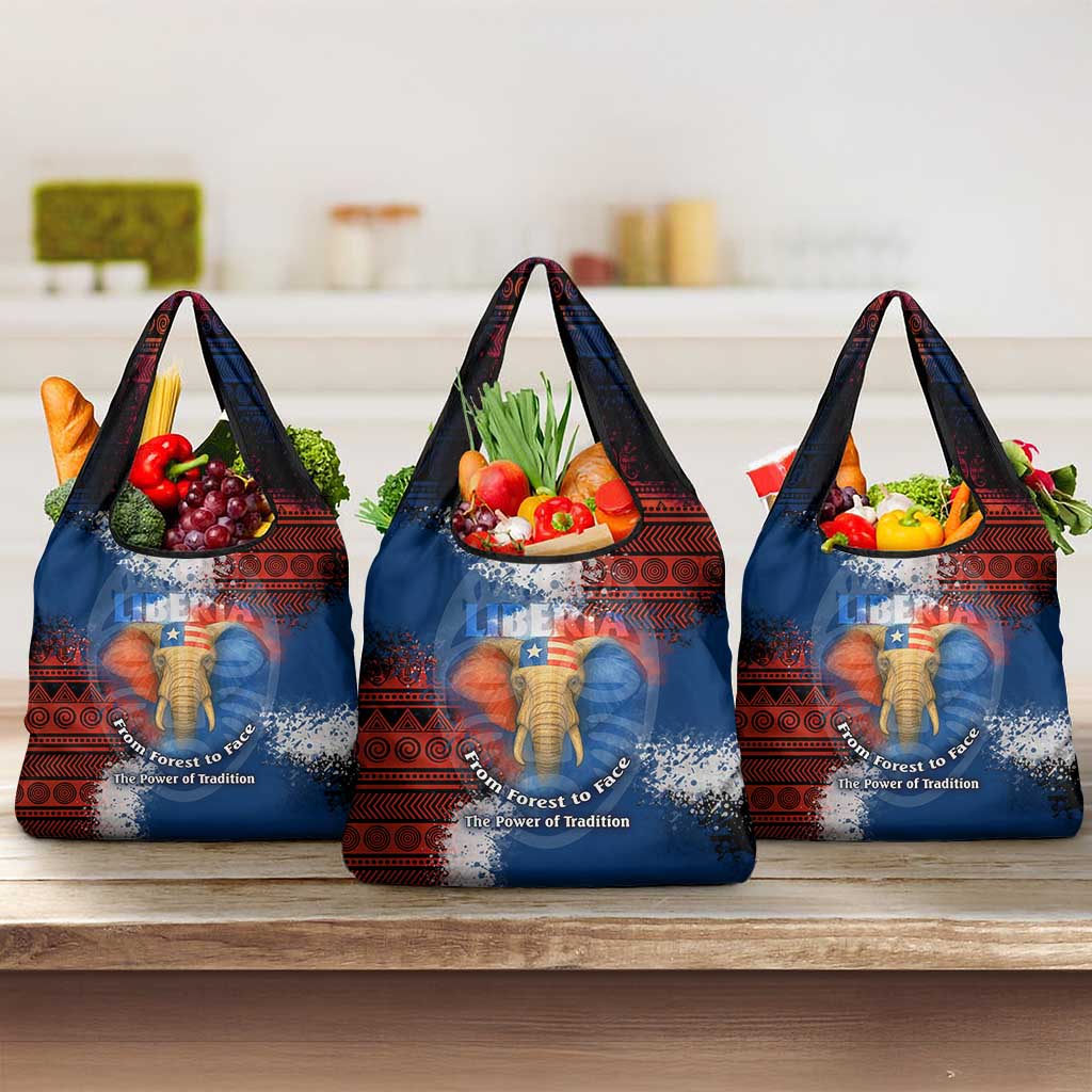 Liberia Elephant Power of Tradition Grocery Bag Tribal Red Blue Splash - African Pride