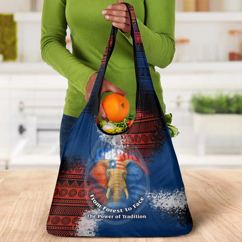 Liberia Elephant Power of Tradition Grocery Bag Tribal Red Blue Splash - African Pride