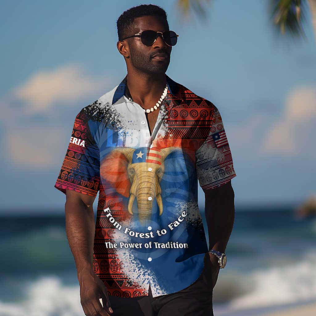 Liberia Elephant Power of Tradition Hawaiian Shirt Tribal Red Blue Splash - African Pride