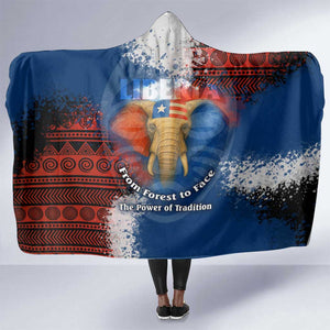 Liberia Elephant Power of Tradition Hooded Blanket Tribal Red Blue Splash - African Pride