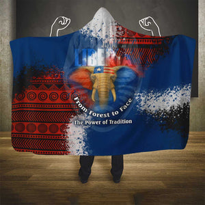 Liberia Elephant Power of Tradition Hooded Blanket Tribal Red Blue Splash - African Pride