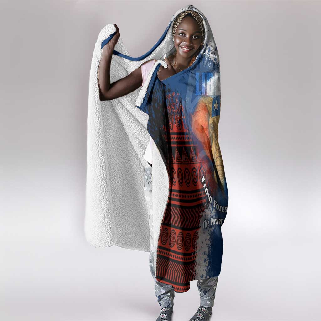 Liberia Elephant Power of Tradition Hooded Blanket Tribal Red Blue Splash - African Pride