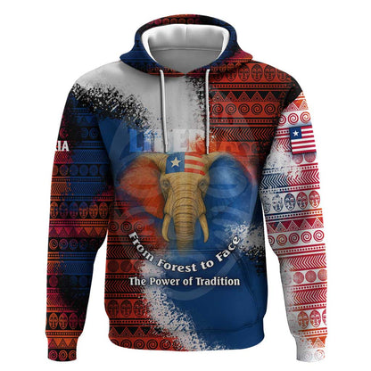 Liberia Elephant Power of Tradition Hoodie Tribal Red Blue Splash - African Pride