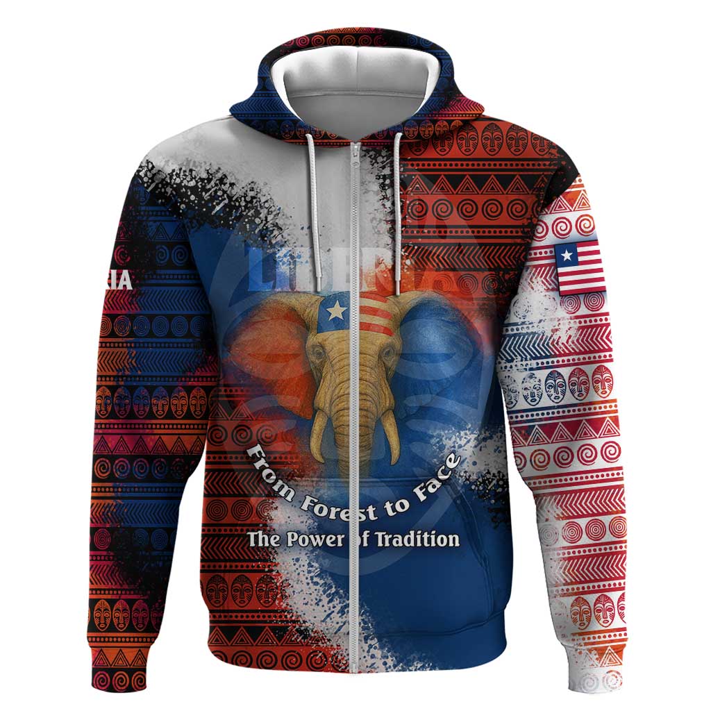 Liberia Elephant Power of Tradition Hoodie Tribal Red Blue Splash - African Pride