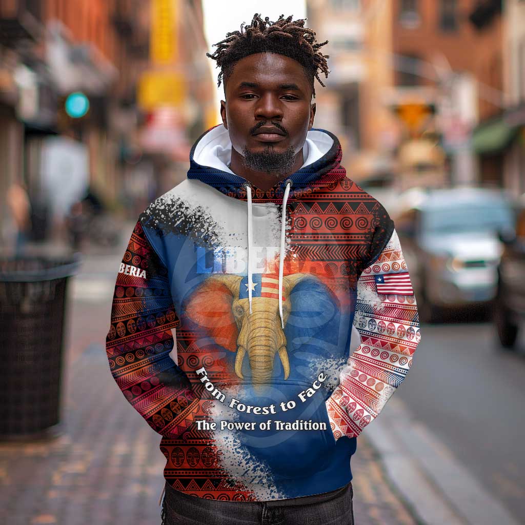 Liberia Elephant Power of Tradition Hoodie Tribal Red Blue Splash - African Pride