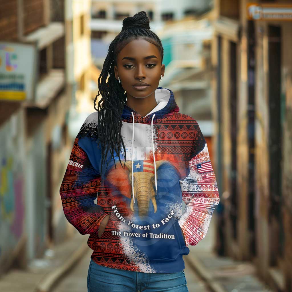 Liberia Elephant Power of Tradition Hoodie Tribal Red Blue Splash - African Pride