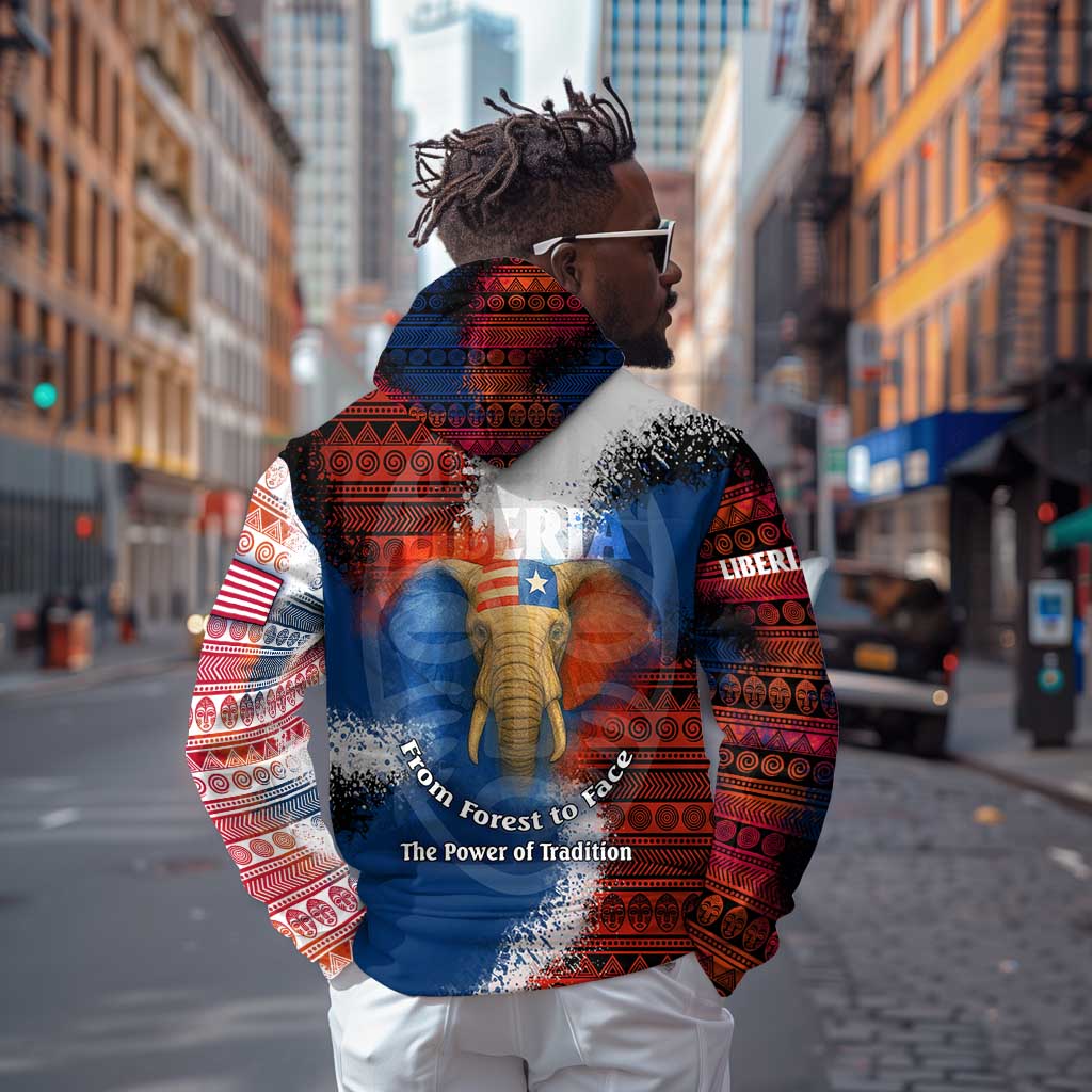 Liberia Elephant Power of Tradition Hoodie Tribal Red Blue Splash - African Pride