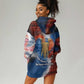 Liberia Elephant Power of Tradition Hoodie Dress Tribal Red Blue Splash - African Pride