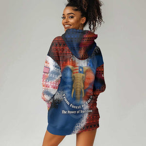 Liberia Elephant Power of Tradition Hoodie Dress Tribal Red Blue Splash - African Pride