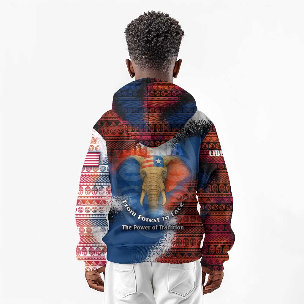 Liberia Elephant Power of Tradition Kid Hoodie Tribal Red Blue Splash - African Pride