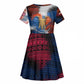 Liberia Elephant Power of Tradition Kid Short Sleeve Dress Tribal Red Blue Splash - African Pride