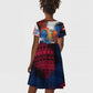 Liberia Elephant Power of Tradition Kid Short Sleeve Dress Tribal Red Blue Splash - African Pride