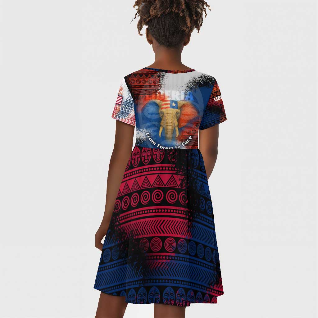 Liberia Elephant Power of Tradition Kid Short Sleeve Dress Tribal Red Blue Splash - African Pride