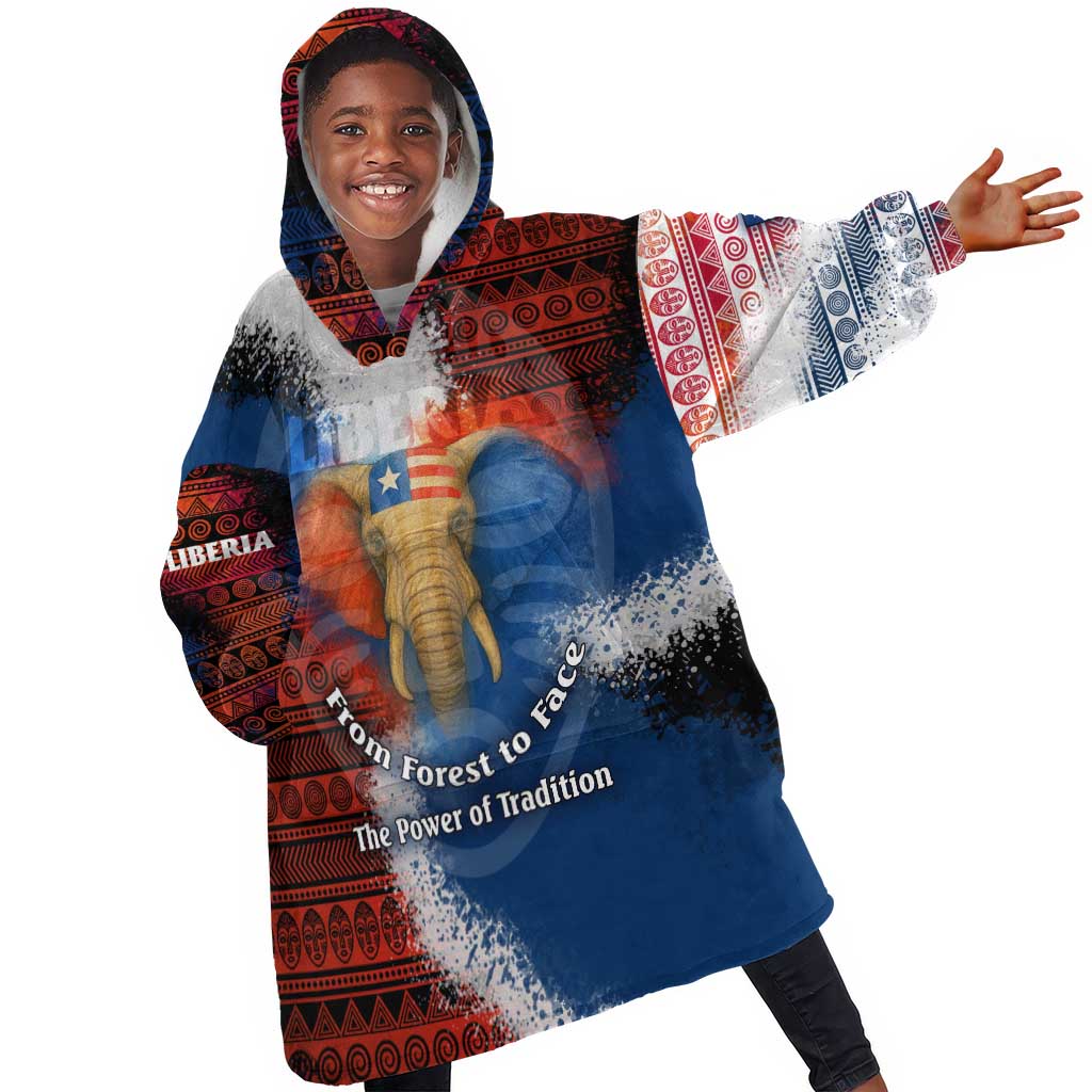 Liberia Elephant Power of Tradition Kid Wearable Blanket Hoodie Tribal Red Blue Splash - African Pride