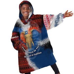 Liberia Elephant Power of Tradition Kid Wearable Blanket Hoodie Tribal Red Blue Splash - African Pride