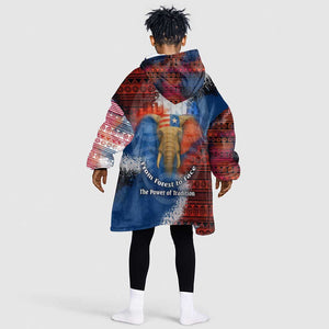 Liberia Elephant Power of Tradition Kid Wearable Blanket Hoodie Tribal Red Blue Splash - African Pride
