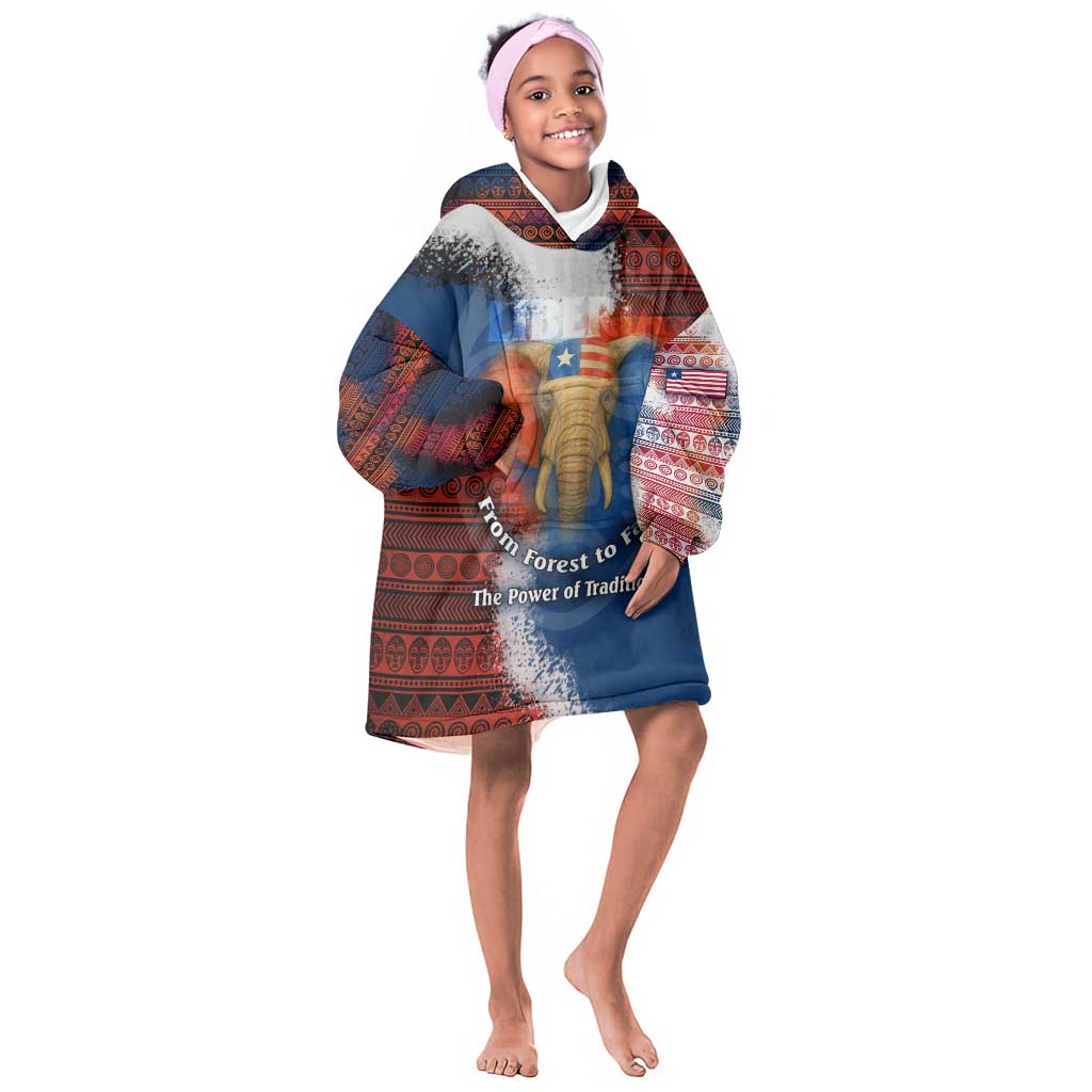 Liberia Elephant Power of Tradition Kid Wearable Blanket Hoodie Tribal Red Blue Splash - African Pride