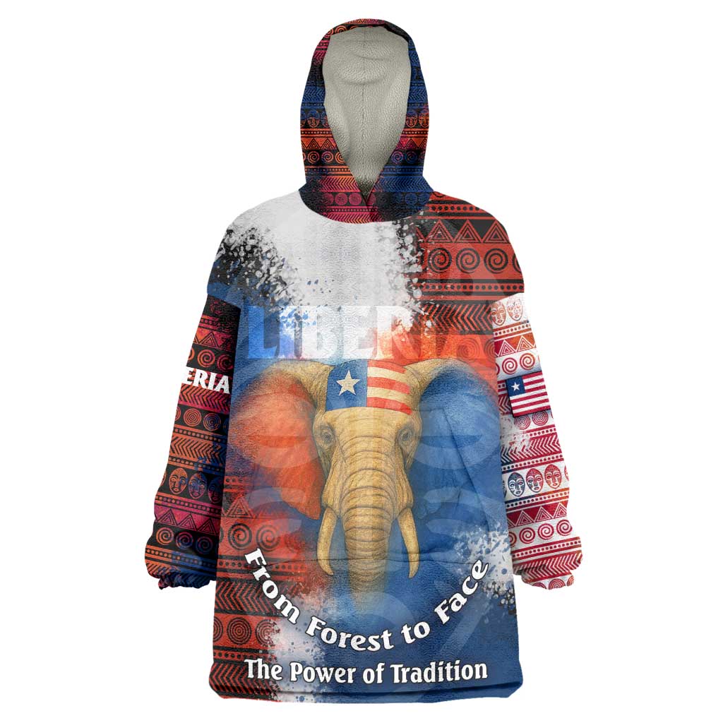 Liberia Elephant Power of Tradition Kid Wearable Blanket Hoodie Tribal Red Blue Splash - African Pride