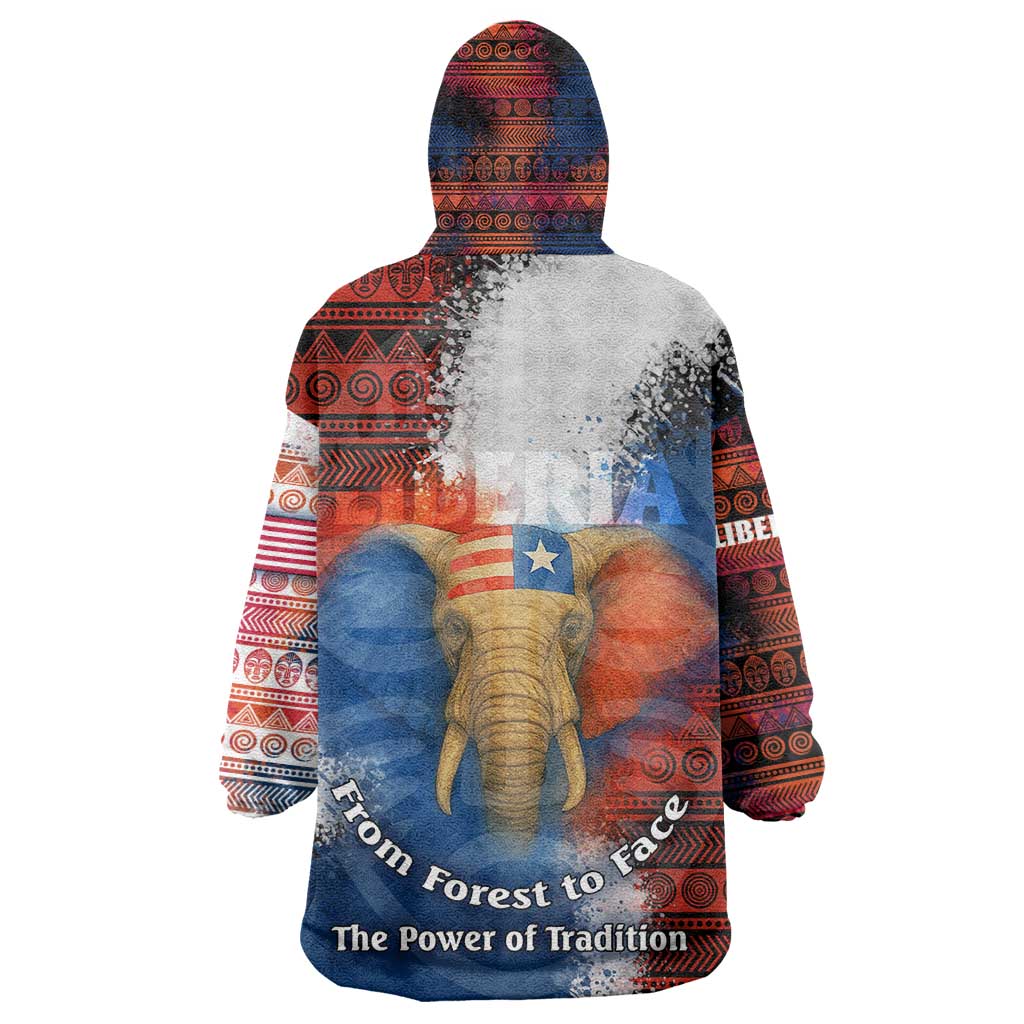 Liberia Elephant Power of Tradition Kid Wearable Blanket Hoodie Tribal Red Blue Splash - African Pride