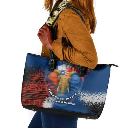 Liberia Elephant Power of Tradition Leather Tote Bag Tribal Red Blue Splash - African Pride