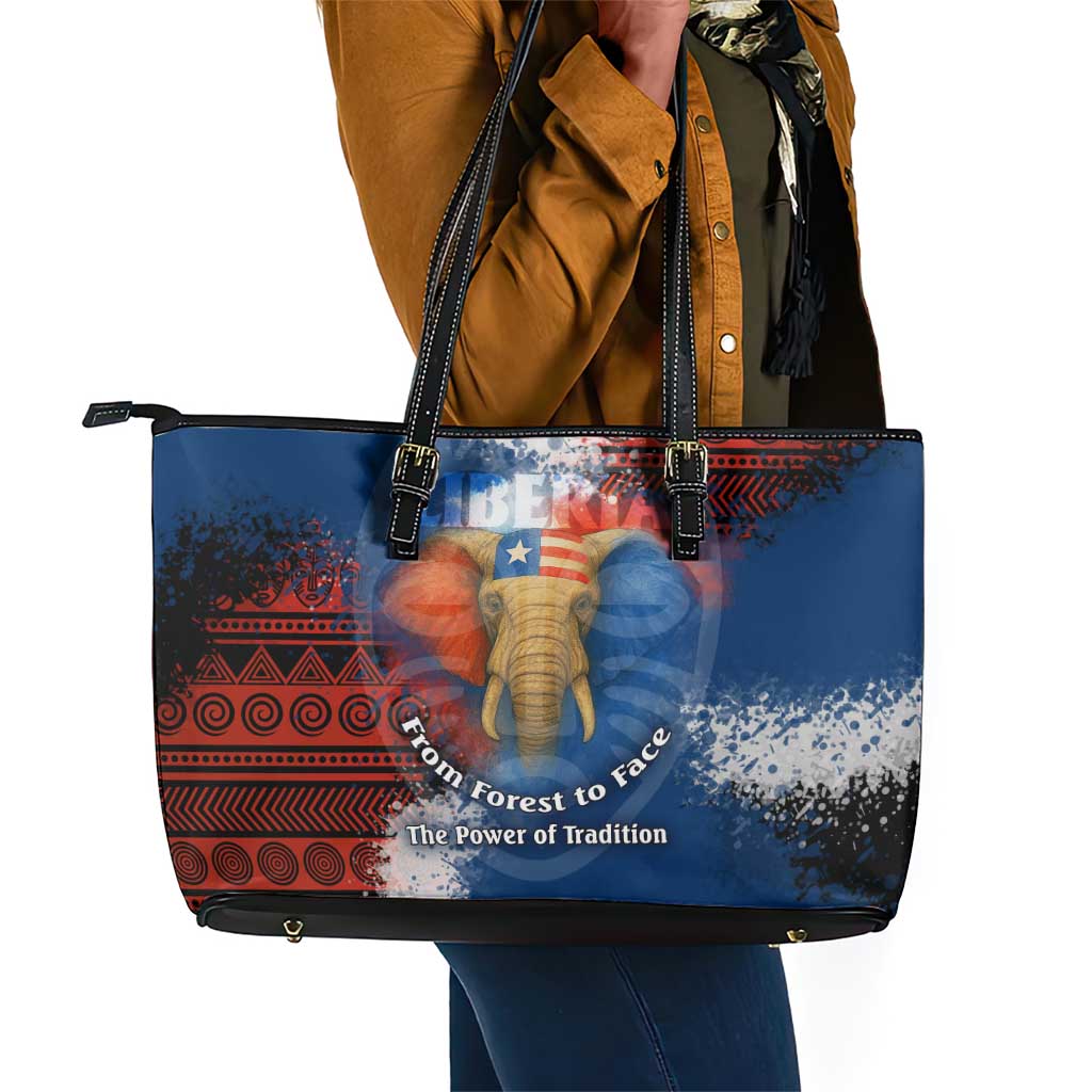 Liberia Elephant Power of Tradition Leather Tote Bag Tribal Red Blue Splash - African Pride