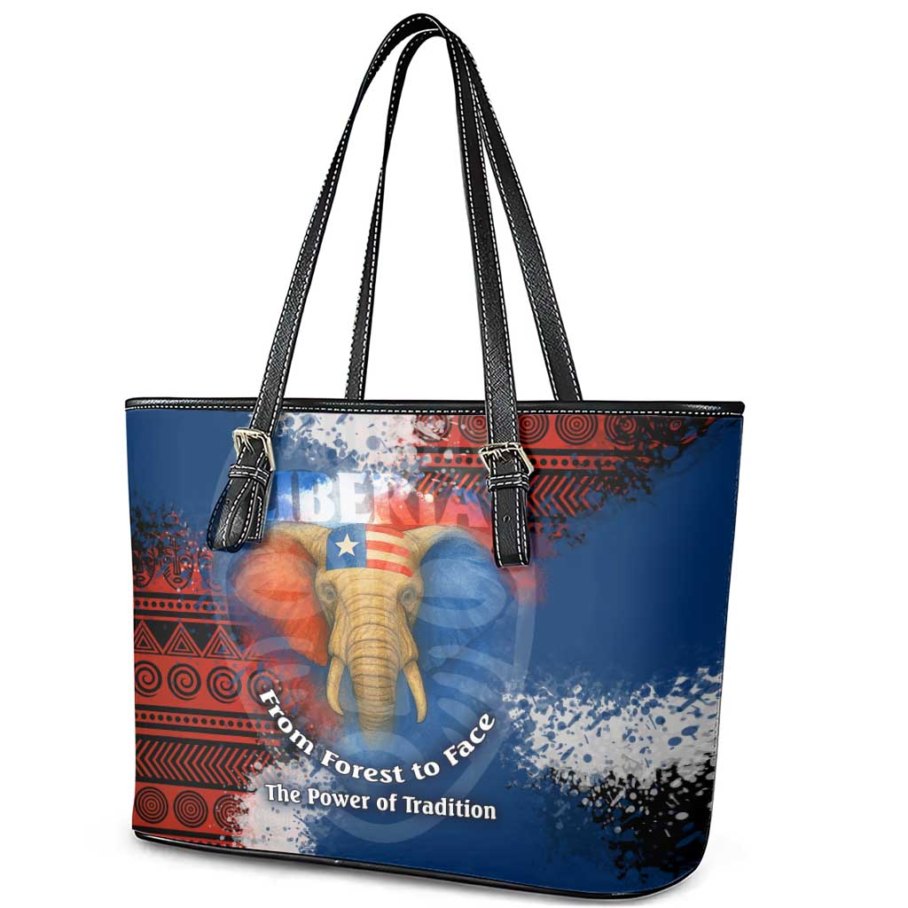 Liberia Elephant Power of Tradition Leather Tote Bag Tribal Red Blue Splash - African Pride