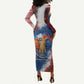 Liberia Elephant Power of Tradition Long Sleeve Bodycon Dress Tribal Red Blue Splash - African Pride
