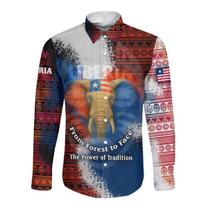 Liberia Elephant Power of Tradition Long Sleeve Button Shirt Tribal Red Blue Splash - African Pride