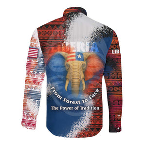 Liberia Elephant Power of Tradition Long Sleeve Button Shirt Tribal Red Blue Splash - African Pride