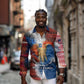 Liberia Elephant Power of Tradition Long Sleeve Button Shirt Tribal Red Blue Splash - African Pride