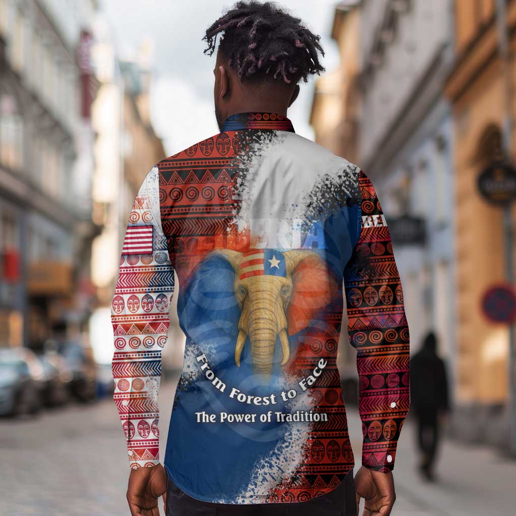 Liberia Elephant Power of Tradition Long Sleeve Button Shirt Tribal Red Blue Splash - African Pride