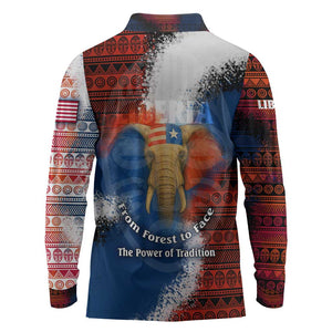 Liberia Elephant Power of Tradition Long Sleeve Polo Shirt Tribal Red Blue Splash - African Pride