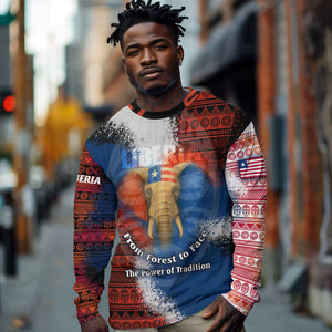 Liberia Elephant Power of Tradition Long Sleeve Shirt Tribal Red Blue Splash - African Pride