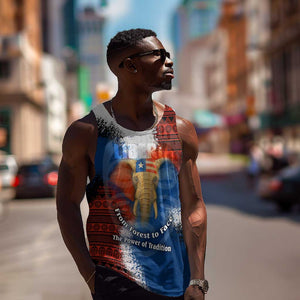 Liberia Elephant Power of Tradition Men Tank Top Tribal Red Blue Splash - African Pride