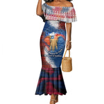 Liberia Elephant Power of Tradition Mermaid Dress Tribal Red Blue Splash - African Pride