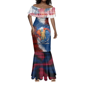 Liberia Elephant Power of Tradition Mermaid Dress Tribal Red Blue Splash - African Pride