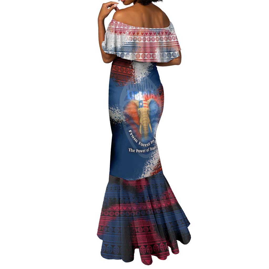 Liberia Elephant Power of Tradition Mermaid Dress Tribal Red Blue Splash - African Pride