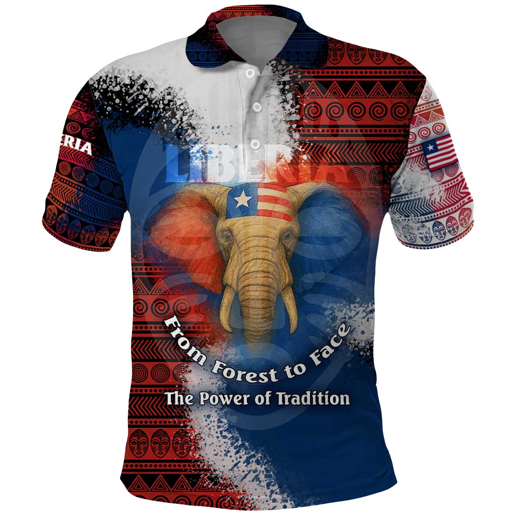 Liberia Elephant Power of Tradition Polo Shirt Tribal Red Blue Splash - African Pride