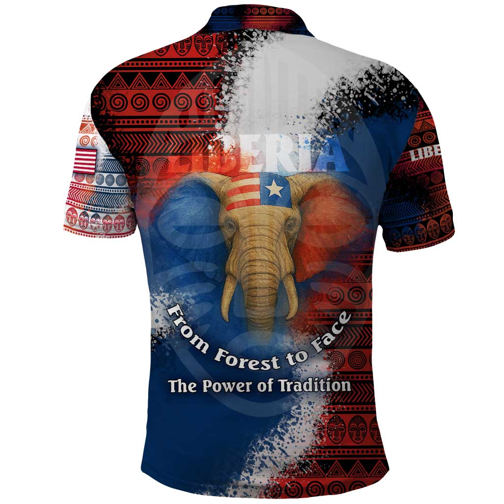 Liberia Elephant Power of Tradition Polo Shirt Tribal Red Blue Splash - African Pride