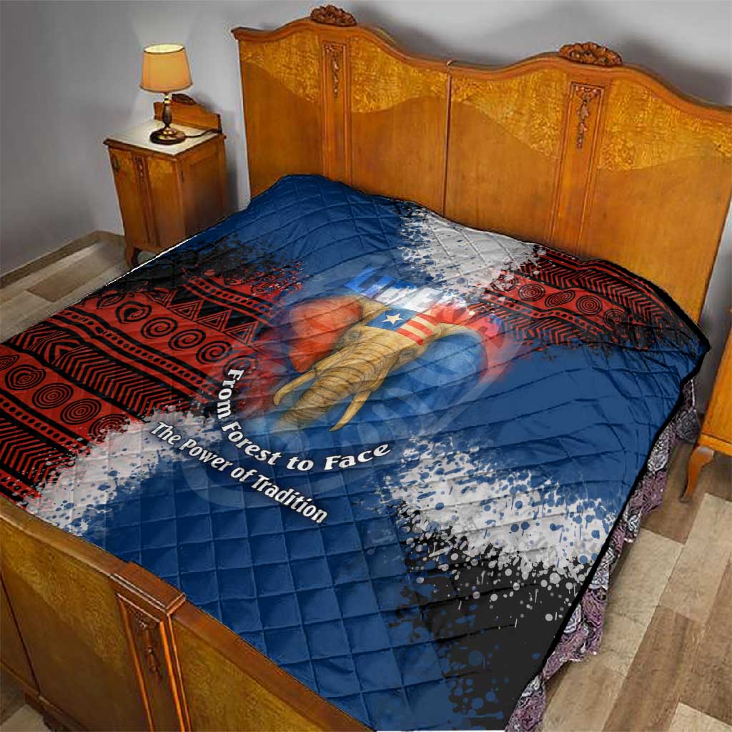 Liberia Elephant Power of Tradition Quilt Tribal Red Blue Splash - African Pride