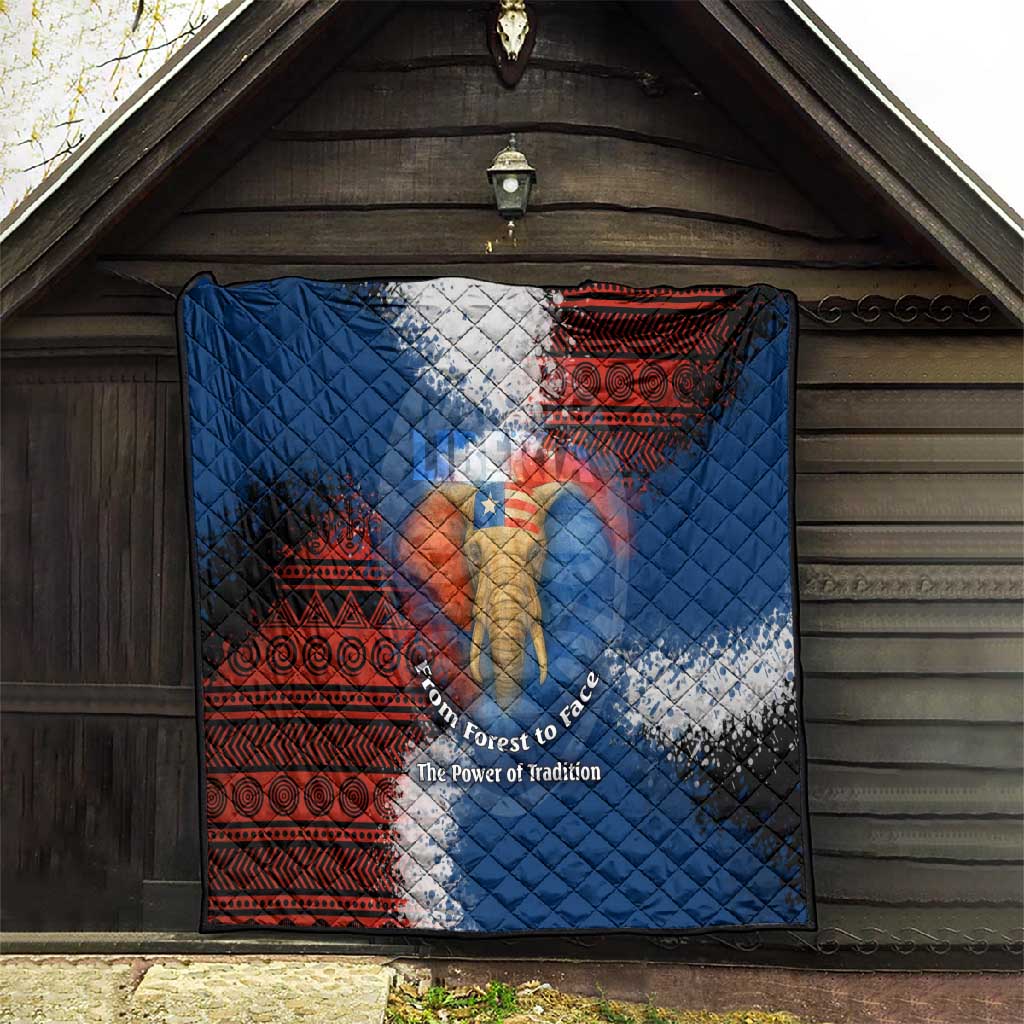 Liberia Elephant Power of Tradition Quilt Tribal Red Blue Splash - African Pride