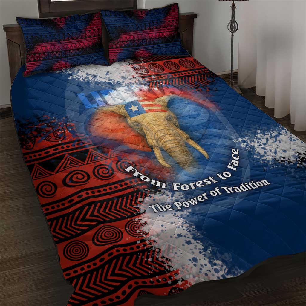 Liberia Elephant Power of Tradition Quilt Bed Set Tribal Red Blue Splash - African Pride