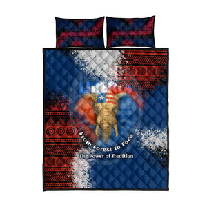 Liberia Elephant Power of Tradition Quilt Bed Set Tribal Red Blue Splash - African Pride