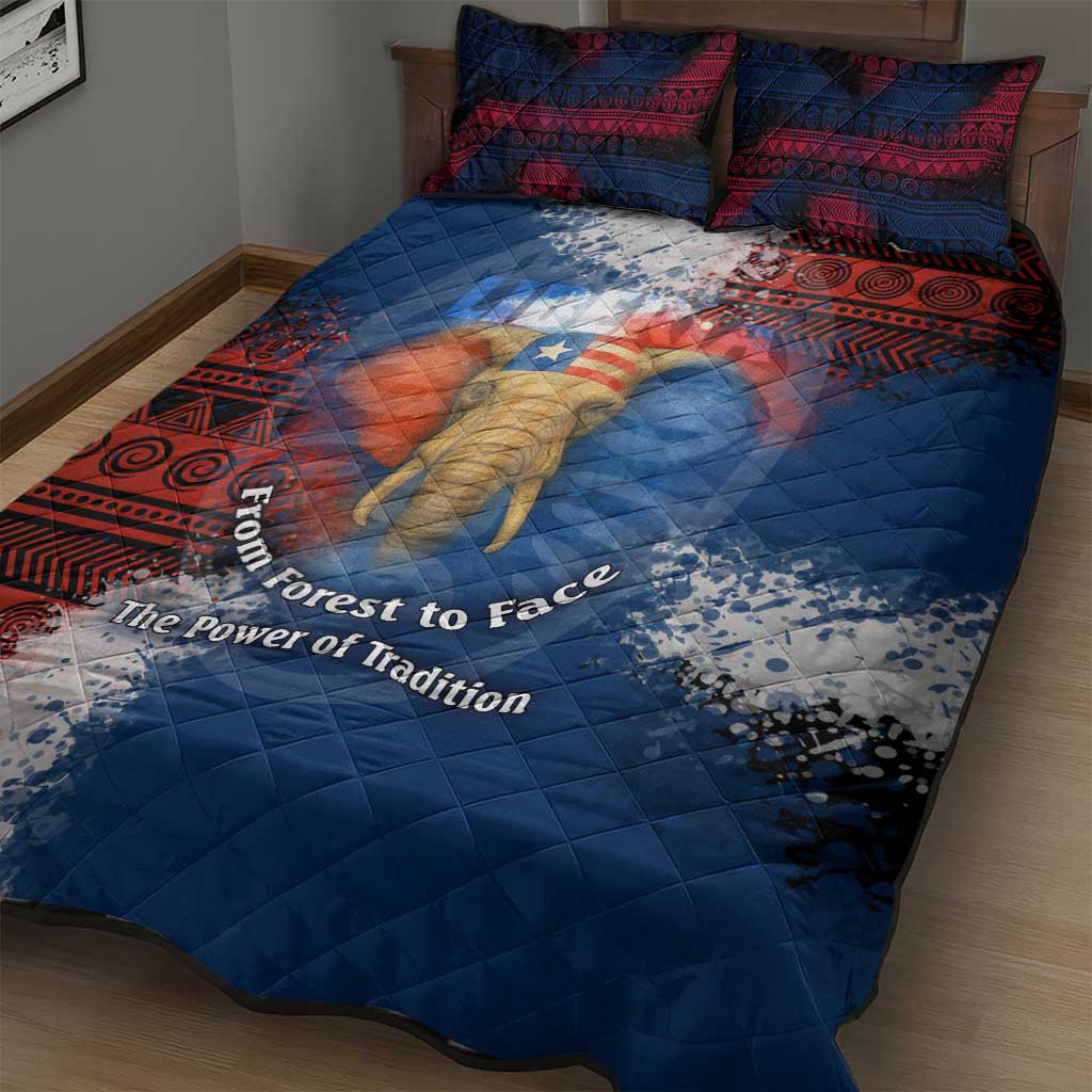 Liberia Elephant Power of Tradition Quilt Bed Set Tribal Red Blue Splash - African Pride